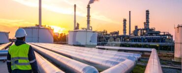 Oil and gas field operation showing advanced equipment and skilled workers ensuring safe, efficient production