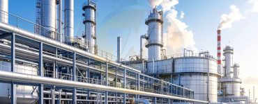 Modern chemical and petrochemical plant with pipelines, distillation towers, and gas storage tanks representing advanced oil and gas industrial services in Germany