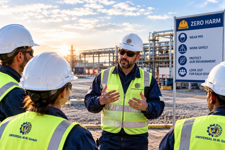 QHSE safety briefing and Vision Zero commitment at Universal MW